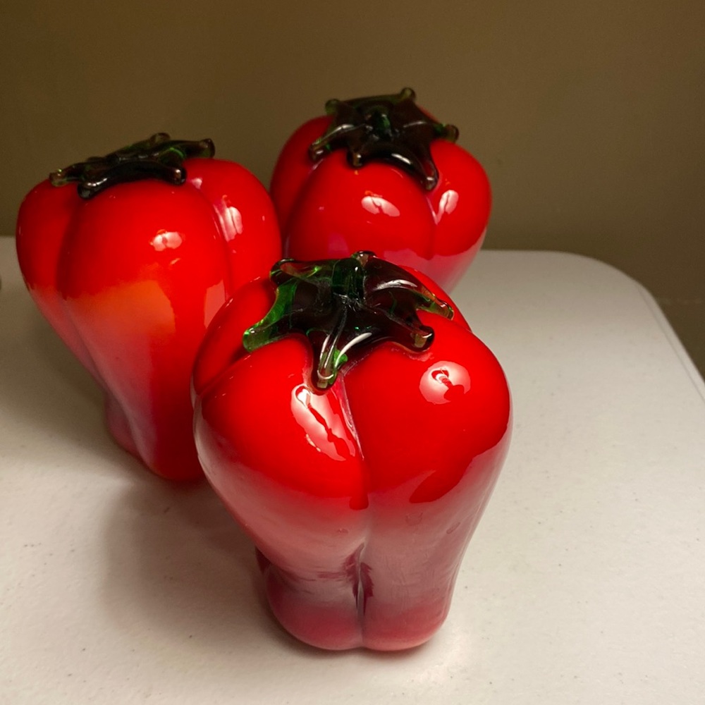 3 Glass Hand Blown Red Bell Peppers